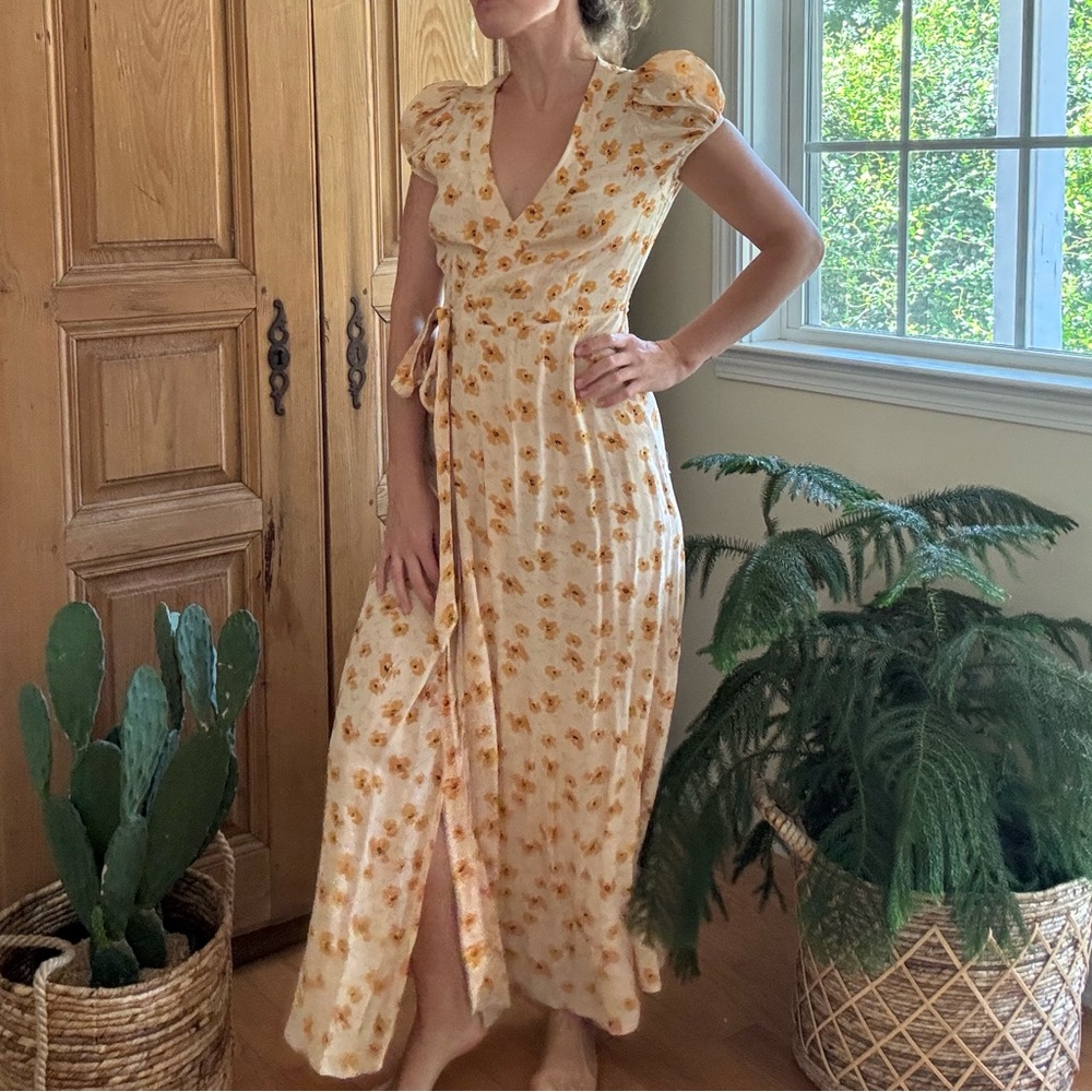 Doen Floral Wrap Dress in Cream and Yellow